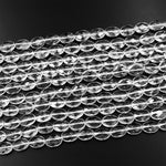 Natural Rock Crystal Quartz Beads Faceted Oval Icy Clear Rock Crystal Quartz 15.5" Strand