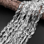 Natural Rock Crystal Quartz Beads Faceted Oval Icy Clear Rock Crystal Quartz 15.5" Strand