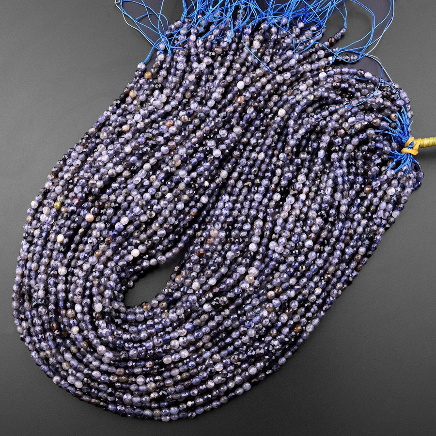 Faceted 4mm Natural Iolite Coin Beads Gemstone 15.5" Strand