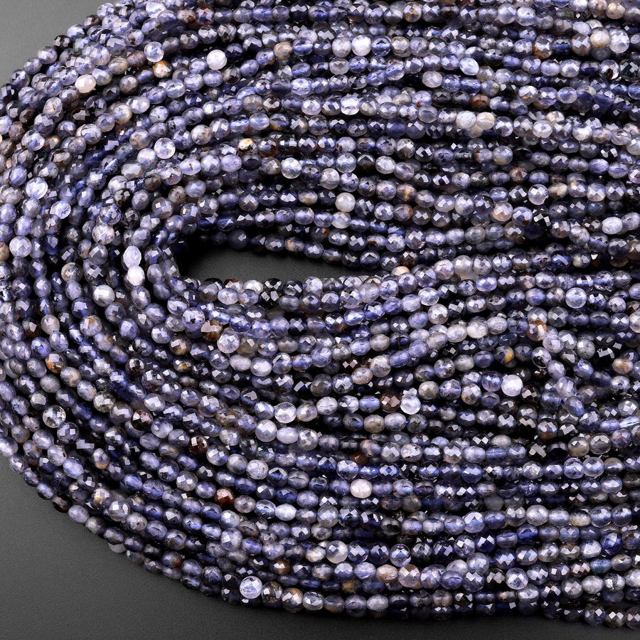Faceted 4mm Natural Iolite Coin Beads Gemstone 15.5" Strand