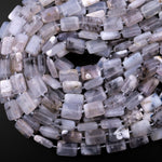 Icy! Natural Angel Chalcedony Beads Smooth Rectangle Beads With Interesting Black Dendritic Pattern Gemmy Translucent Gemstone 15.5" Strand
