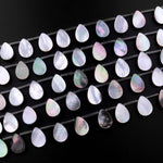 Natural Black Mother of Pearl Shell Beads Teardrop Top Side Drilled Iridescent Rainbow Overtone 15.5" Strand