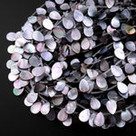 Natural Black Mother of Pearl Shell Beads Teardrop Top Side Drilled Iridescent Rainbow Overtone 15.5" Strand