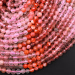 Micro Faceted Multicolor Mixed Gemstone Round Beads 4mm Rose Quartz Strawberry Quartz Red Agate Gradient Red Shades 15.5" Strand