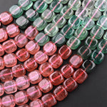 Natural Strawberry Quartz  8mm Square Beads Red Pink Green Gemstone 15.5" Strand