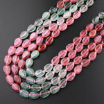 Natural Strawberry Quartz Teardrop Beads Vertically Drilled Red Pink Green Gemstone 15.5" Strand