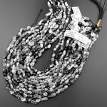Natural Black Tourmaline Rutile Quartz Freeform Chip Pebble Nugget Beads Gemstone 15.5" Strand