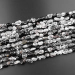 Natural Black Tourmaline Rutile Quartz Freeform Chip Pebble Nugget Beads Gemstone 15.5" Strand