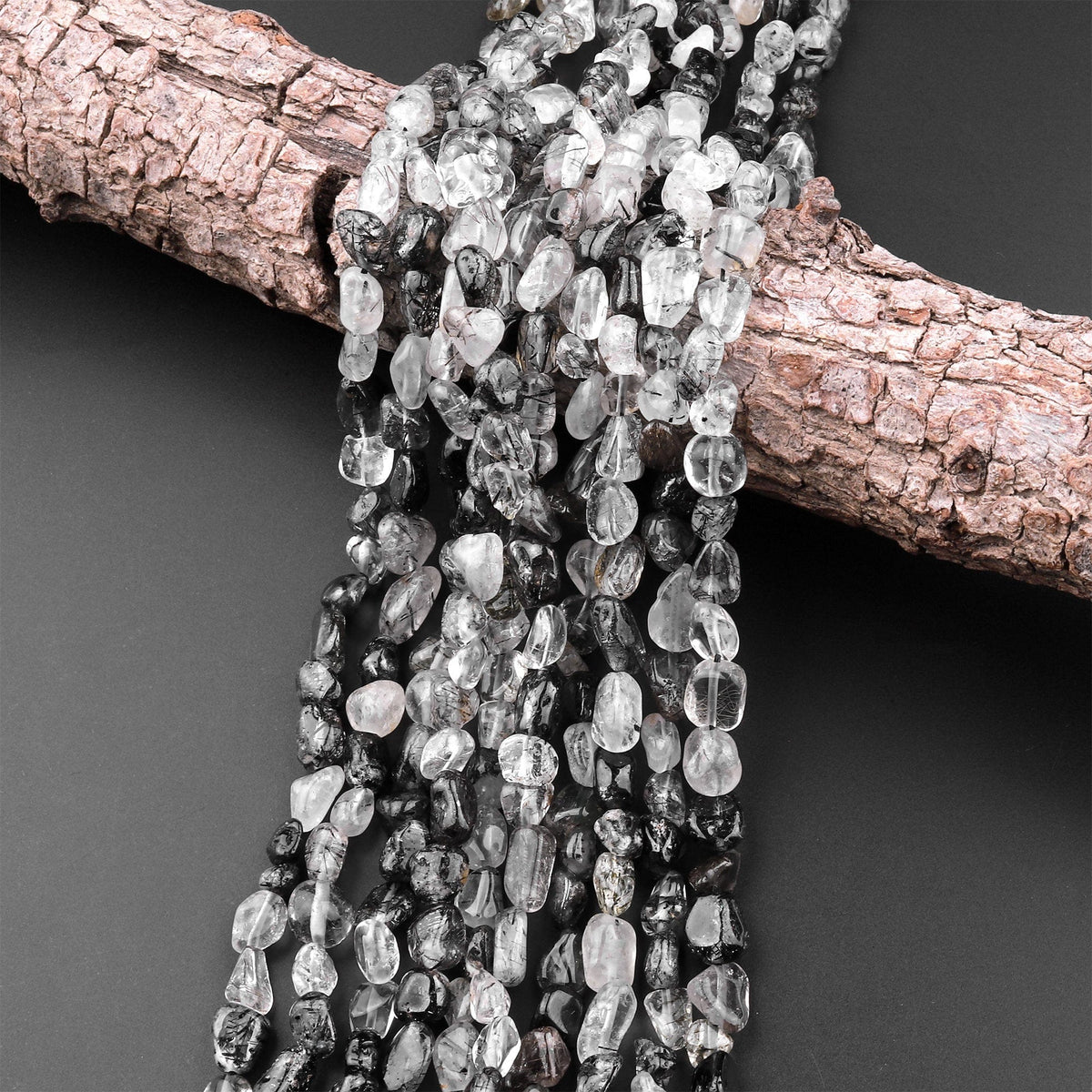 Natural Black Tourmaline Rutile Quartz Freeform Chip Pebble