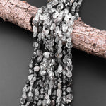 Natural Black Tourmaline Rutile Quartz Freeform Chip Pebble Nugget Beads Gemstone 15.5" Strand