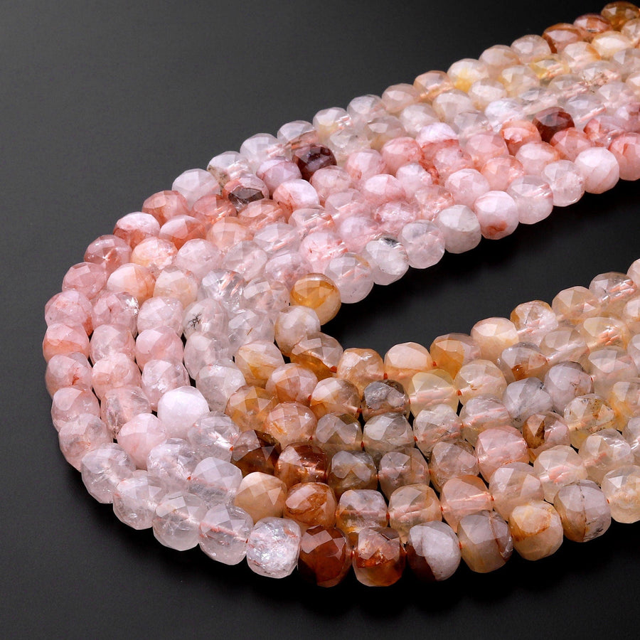 Natural Golden Red Lepidocrocite Quartz Faceted 8mm 10mm Cube Beads 15.5" Strand