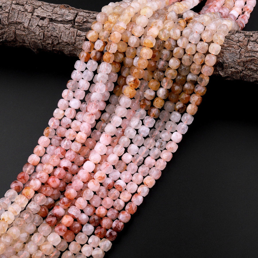 Natural Golden Red Lepidocrocite Quartz Faceted 8mm 10mm Cube Beads 15.5" Strand