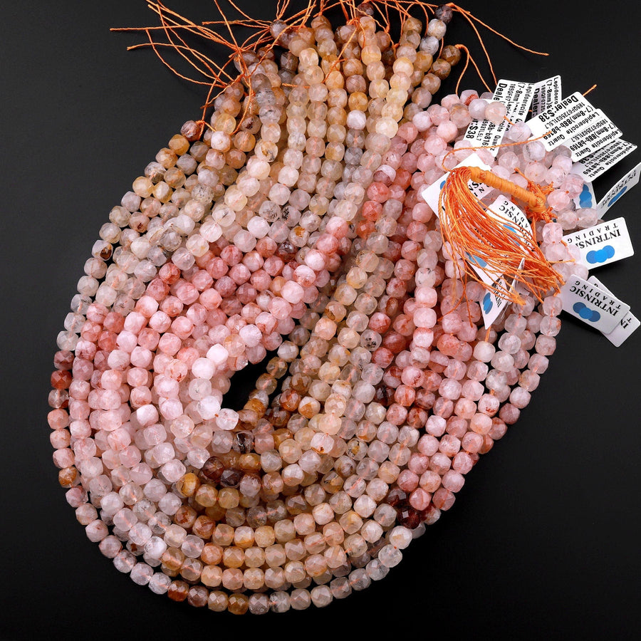 Natural Golden Red Lepidocrocite Quartz Faceted 8mm 10mm Cube Beads 15.5" Strand