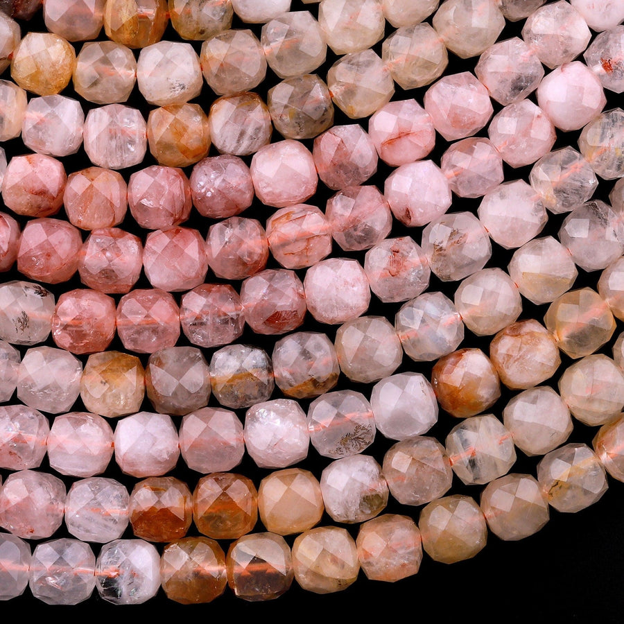 Natural Golden Red Lepidocrocite Quartz Faceted 8mm 10mm Cube Beads 15.5" Strand