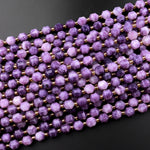 Natural Purple Lepidolite 8mm Beads Faceted Energy Prism Double Point Cut 15.5" Strand