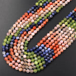 Micro Faceted Multicolor Mixed Gemstone Round Beads 4mm Blue SodaliteOrange Sunstone Green Jade 15.5" Strand