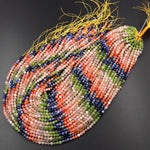 Micro Faceted Multicolor Mixed Gemstone Round Beads 4mm Blue SodaliteOrange Sunstone Green Jade 15.5" Strand