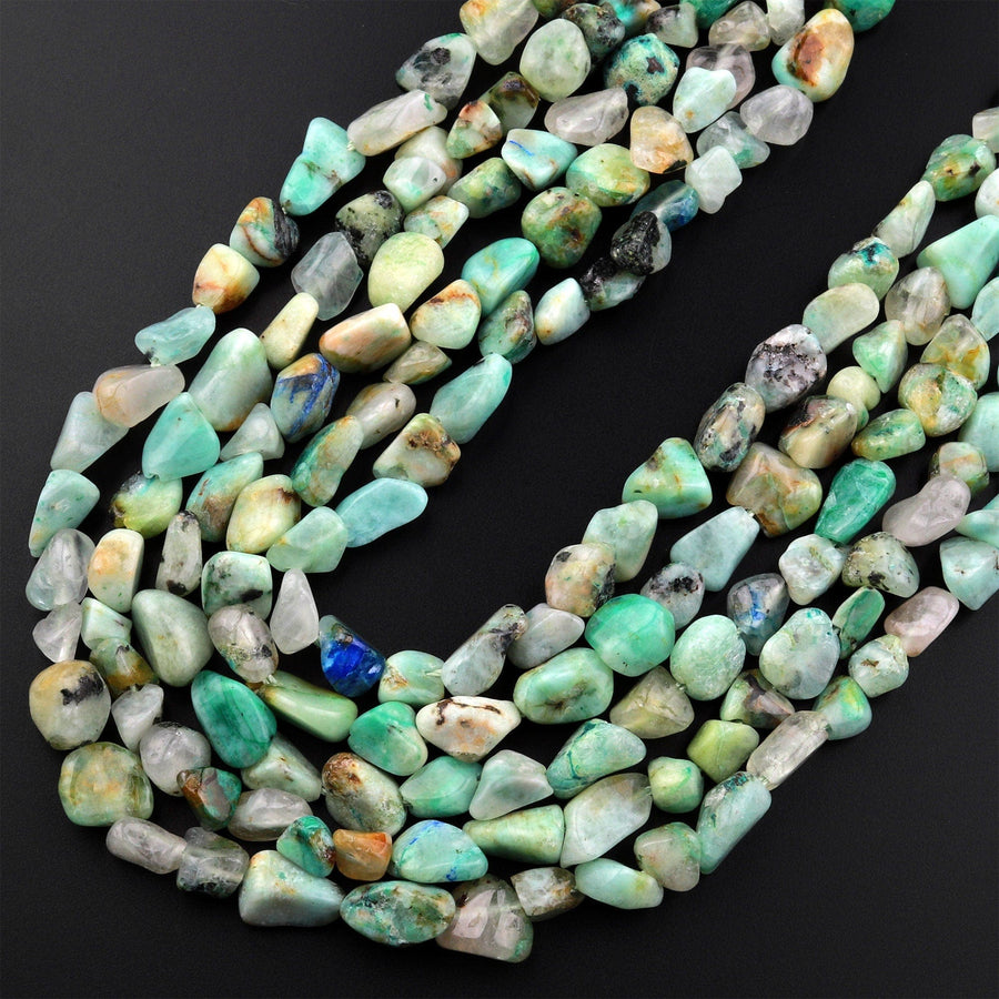 Natural Chrysocolla Azurite Freeform Chip Pebble Nugget Beads Gemstone 15.5" Strand