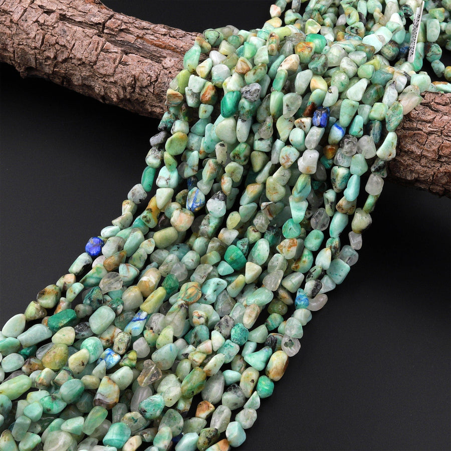 Natural Chrysocolla Azurite Freeform Chip Pebble Nugget Beads Gemstone 15.5" Strand