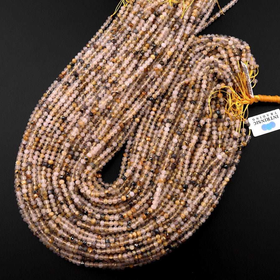Faceted Natural Titanium Golden Rutile Quartz  3mm 4mm Rondelle Beads 15.5" Strand