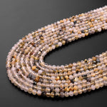 Faceted Natural Titanium Golden Rutile Quartz  3mm 4mm Rondelle Beads 15.5" Strand