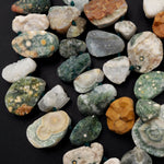 Natural Ocean Jasper Beads Raw Druzy Drusy Freeform Nuggets Green Yellow Orbs Eyes High Quality Gemstone 15.5" Strand