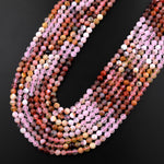 Micro Faceted Multicolor Mixed Gemstone Round Beads 4mm Rose Quartz Yellow Opal Rainbow Agate Gradient Red Shades 15.5" Strand