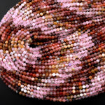 Micro Faceted Multicolor Mixed Gemstone Round Beads 4mm Rose Quartz Yellow Opal Rainbow Agate Gradient Red Shades 15.5" Strand