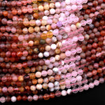 Micro Faceted Multicolor Mixed Gemstone Round Beads 4mm Rose Quartz Yellow Opal Rainbow Agate Gradient Red Shades 15.5" Strand