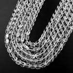 Natural Rock Crystal Quartz Beads Faceted Square Cushion Icy Clear Rock Crystal Quartz 15.5" Strand