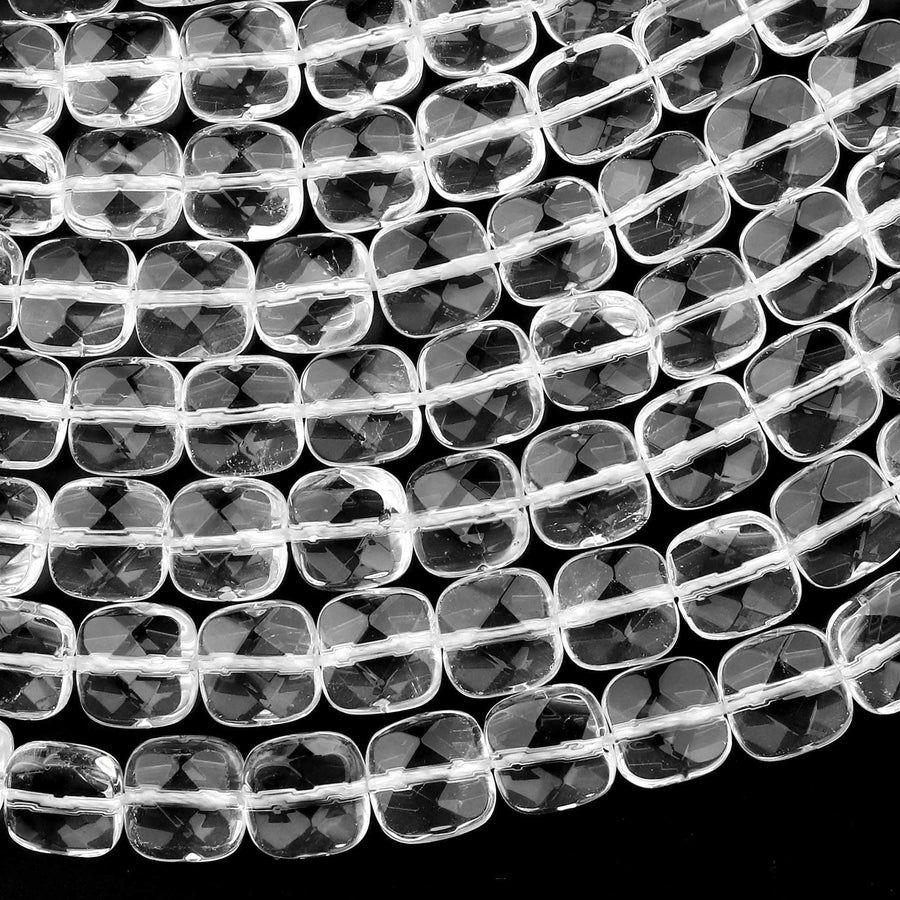 Natural Rock Crystal Quartz Beads Faceted Square Cushion Icy Clear Rock Crystal Quartz 15.5" Strand