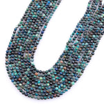 Faceted Natural Chrysocolla Azurite 3mm Round Beads Laser Diamond Cut Blue Green Gemstone 15.5" Strand