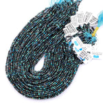 Faceted Natural Chrysocolla Azurite 3mm Round Beads Laser Diamond Cut Blue Green Gemstone 15.5" Strand
