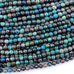 Faceted Natural Chrysocolla Azurite 3mm Round Beads Laser Diamond Cut Blue Green Gemstone 15.5" Strand