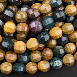 Natural Ocean Jasper Faceted Lantern Beads Large Rounded 10mm 15.5" Strand