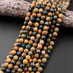 Natural Ocean Jasper Faceted Lantern Beads Large Rounded 10mm 15.5" Strand