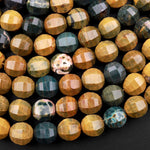 Natural Ocean Jasper Faceted Lantern Beads Large Rounded 10mm 15.5" Strand