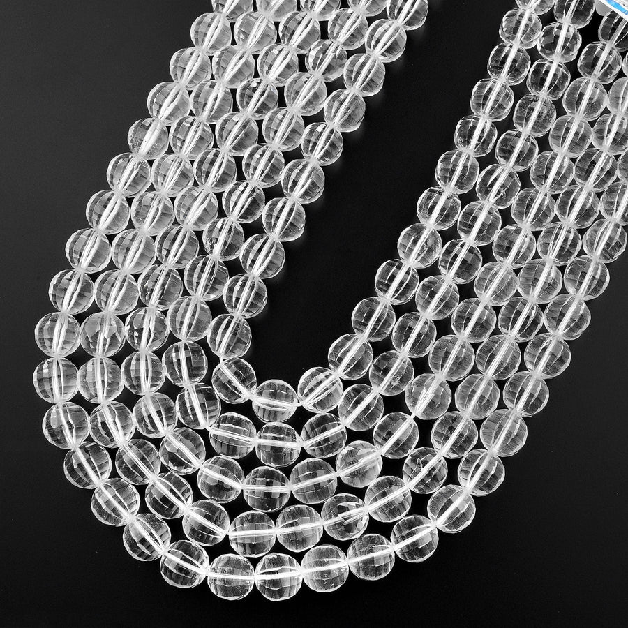 Natural Rock Crystal Quartz Faceted Lantern Beads Rounded 10mm 15.5" Strand