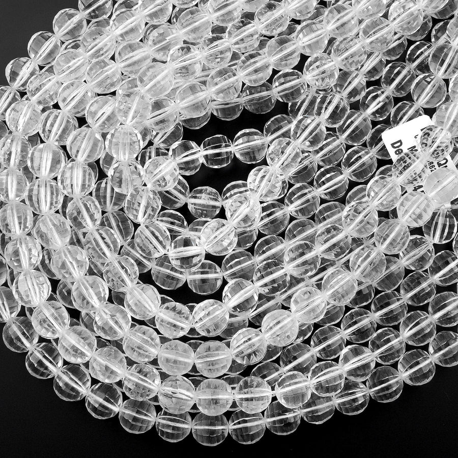 Natural Rock Crystal Quartz Faceted Lantern Beads Rounded 10mm 15.5" Strand