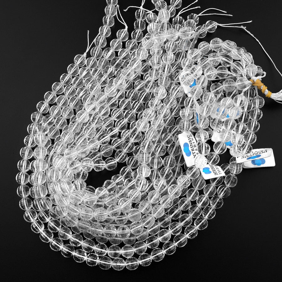 Natural Rock Crystal Quartz Faceted Lantern Beads Rounded 10mm 15.5" Strand