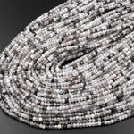 Natural Black Tourmaline Rutilated Rutile Quartz 3mm Faceted Rondelle Beads Micro Faceted Diamond Cut Gemstone 15.5" Strand