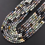 Micro Faceted Multicolor Mixed Gemstone Round Beads 4mm Prehnite Tourmaline Opal 15.5" Strand