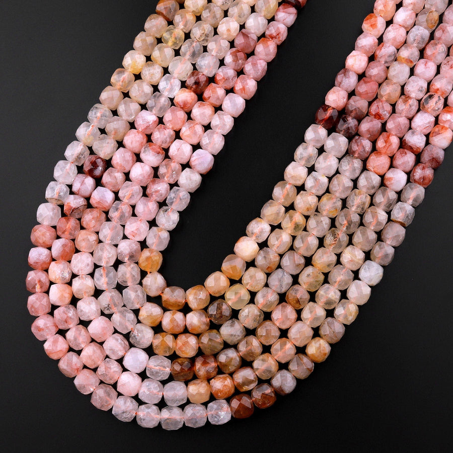 Natural Golden Red Lepidocrocite Quartz Faceted 8mm 10mm Cube Beads 15.5" Strand