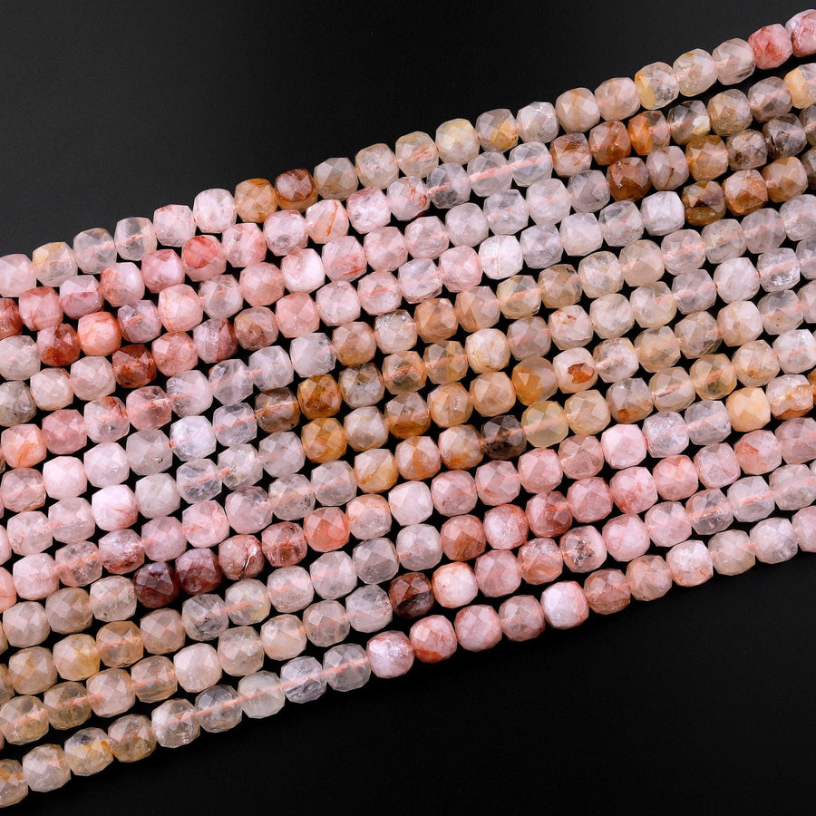 Natural Golden Red Lepidocrocite Quartz Faceted 8mm 10mm Cube Beads 15.5" Strand