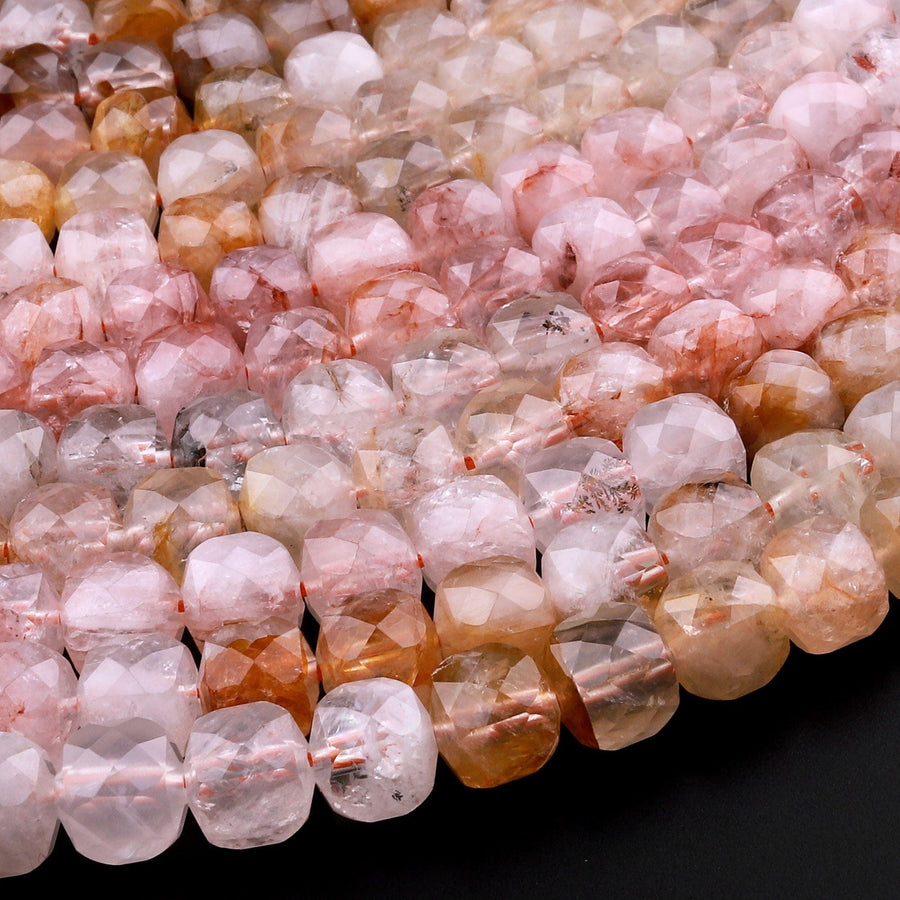 Natural Golden Red Lepidocrocite Quartz Faceted 8mm 10mm Cube Beads 15.5" Strand