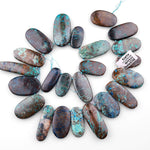 Genuine Natural Blue Azurite Beads Large Top Side Drilled Freeform Long Oval Focal Pendant From Arizona Copper Mine 15.5" Strand
