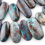 Genuine Natural Blue Azurite Beads Large Top Side Drilled Freeform Long Oval Focal Pendant From Arizona Copper Mine 15.5" Strand