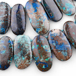 Genuine Natural Blue Azurite Beads Large Top Side Drilled Freeform Long Oval Focal Pendant From Arizona Copper Mine 15.5" Strand