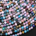Micro Faceted Multicolor Gemstone Round Beads 4mm Rose Quartz Apatite Jade 15.5" Strand