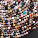 Micro Faceted Multicolor Gemstone Round Beads 3mm 4mm Garnet Moonstone Apatite Jade 15.5" Strand